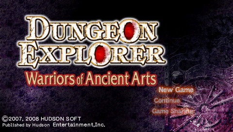 Dungeon Explorer Warriors of Ancient Arts title screen for PSP